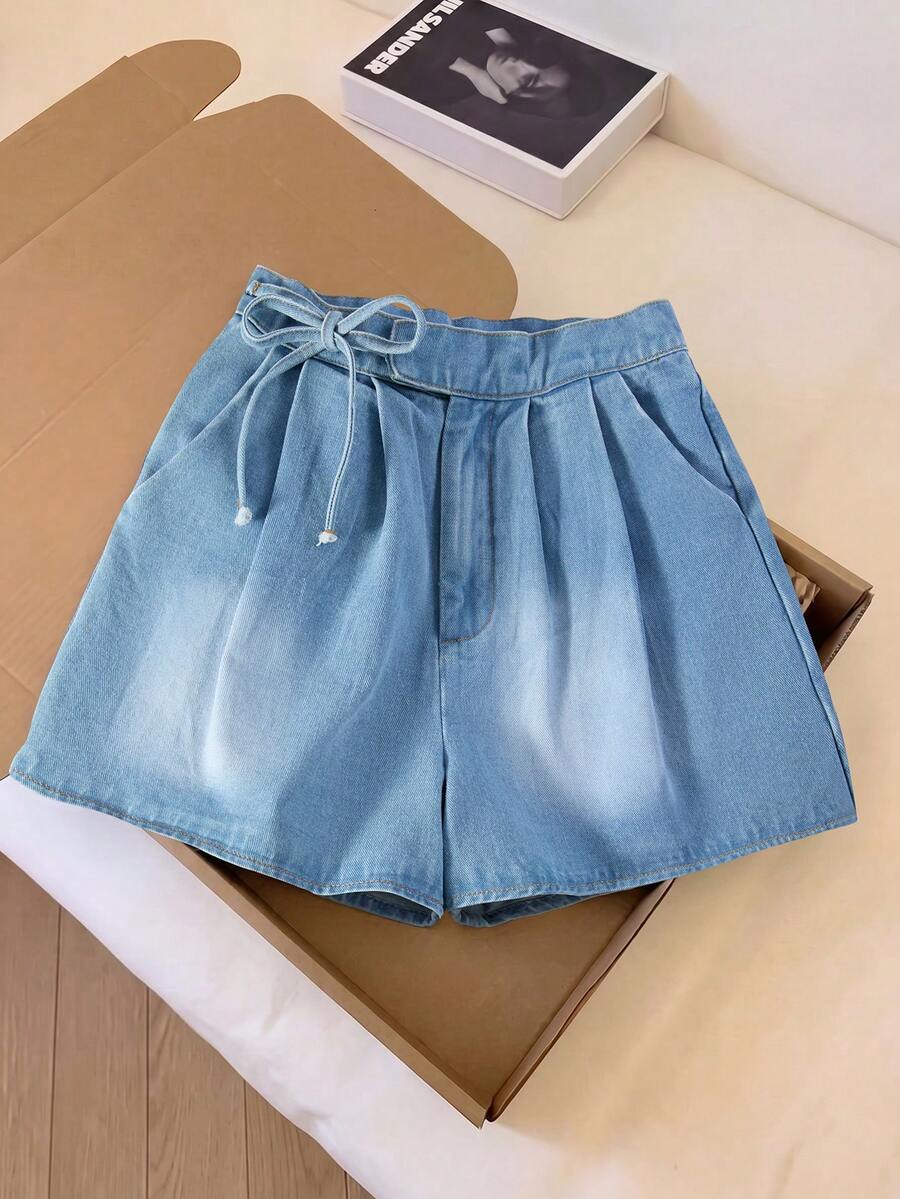 GlowEve Quần short denim xếp ly nữ, kiểu dáng thường ngày, đa năng. - Rửa nhẹ - Xem 1