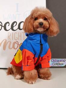 Chaqueta impermeable con bloques de color para mascotas, abrigo forrado y cálido para perros - Naranja - Ver 1