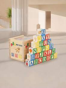 Wooden 27-Piece Colorful ABC Printed Large Building Block Set, Letter And Number Recognition Cube Building Block Creative Assembly Word Spelling Building Block Toy Set, Suitable For Boys And Girls Early Education Interactive Toy Building Block Set - Multicolor - View 5