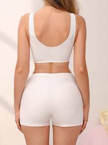 Eraneu Casual Sports Bra + Boyshort Panty Set, 2pcs White Summer - White - View 2