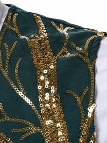 Calvornis Men's Party Banquet Patchwork Sequin Botanical Pattern Performance Dinner Waistcoat - Green - View 5