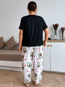 Dream Adore Plus Size Gray Milk Silk Knit Koala Print Short Sleeve Pajama Set - Black - View 3