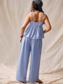 Nubod Plus Size Women Blue And White Camisole And Casual Boho Pants Vacation Set Beach Vacation Summer - Blue - View 2