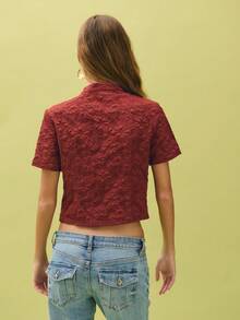 Nöista New Chinese Style Short-Sleeved Jacquard Two Pieces Dress - Redwood - View 2