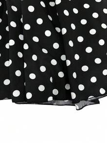Sweetra CURVE Plus Size Women's Polka Dot Print Drawstring Waist Ruffle Hem Halter Neck Dress - Black and White - View 4