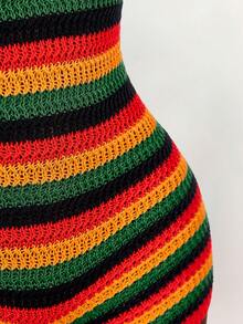 Amplova Pride Month regnbågsrandig rygglös jumpsuit, sexig och avantgardistisk, lämplig för semesteroutfit, söt mini-spaghettibandslös rygglös stil - Multifärgad - Visa 8