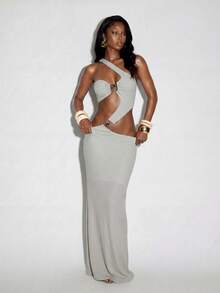 Normani Women's Solid Color Metal Decor Hollow Out Sexy Date Night Dress - Purple - View 3