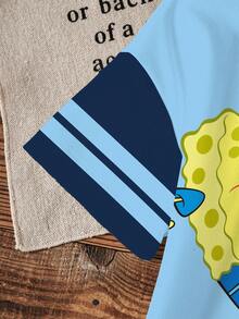 SpongeBob SquarePants | SHEIN 男童字母卡通印花圆领短袖T恤和短裤休闲日常穿搭 - 白色 - 查看 5