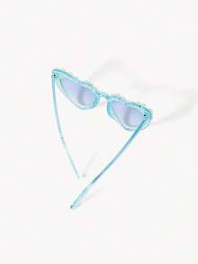 Opalesca Faux Pearl Decor Heart Shaped Fashion Glasses, Cute And Stylish For Outdoor Beach Use Valentines For Summer Beach Vacation, Outdoor, Travel - Blue - View 5