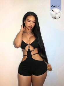 Bumpella 女士性感露背吊带连体紧身衣 - 黑色 - 查看 2