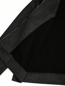 SHEIN LUNE CURVE 大码女式麂皮翻领拉链休闲摩托车夹克 - 黑色 - 查看 4