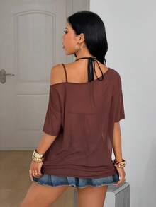 Coolane Trang phục mùa hè dành cho nữ, phong cách đường phố, đi lễ hội âm nhạc, đi chơi, hippie, rave, trang phục thường ngày, kỳ nghỉ, gợi cảm, kiểu miền Tây, đồ đi biển, chất liệu lưới thoáng khí, thoải mái, màu nâu, cổ bất đối xứng, dáng rộng, áo khoác ngoài. - màu nâu - Xem 6