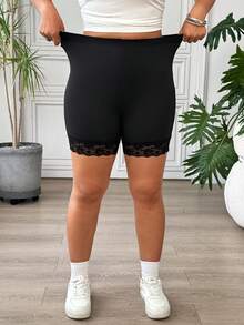 SHEIN EZwear 大码女士休闲撞色蕾丝短裤，多条装 - 黑色 - 查看 8