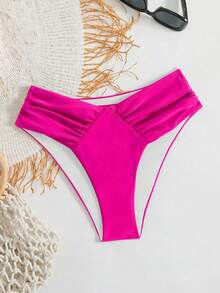 Swim Basics Women's Solid Color V-Neck Swimwear Bottom, Sexy And Minimalist Design For Daily Casual Wear For Summer Beach Vacation - Hot Pink - View 5