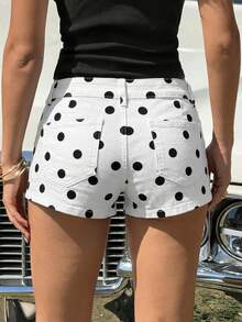 SHEIN EZwear 女士蓝色条纹低腰牛仔短裤，夏季 - 黑與白 - 查看 5