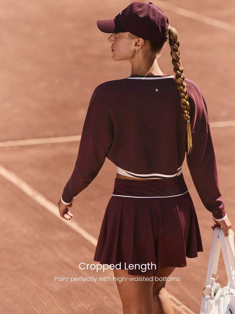 Lightweight Wrinkle-Resistant Breathable Anti-Pilling Embroidered Back Logo Knit Tennis Shrug With Contrast Trim Cuffs Collar Summer Golf Tennis Layering Daily Casual Wear