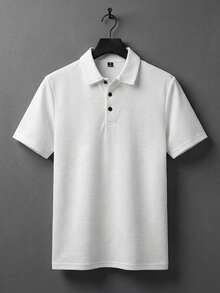 Manfinity Homme 男士純色短袖休閒通勤 Polo 衫，正式款 - 白色 - 查看 5