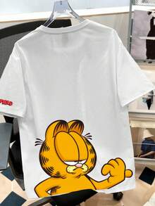 GARFIELD | SHEIN Manfinity Joysei 男士标语卡通印花圆领短袖休闲T恤 - 白色 - 查看 2