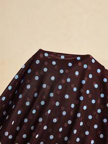 Poéselle T-shirt décontracté à manches longues ajusté et froncé à pois pour femmes - Multicolore - Voir 8