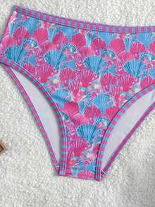 SHEIN Conjunto de bikini con estampado de conchas marinas para niñas preadolescentes - Multicolor - Ver 4