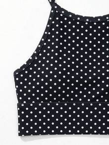 Swim Lushoire 女款夏季海灘波點印花掛脖時尚分體式比基尼泳衣套裝 - 黑與白 - 查看 5
