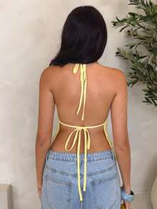 Glamine Áo croptop không tay dây mảnh đính sequin phối nhiều mảng màu thời trang gợi cảm dành cho nữ, thích hợp cho hẹn hò, du lịch và chụp ảnh, mùa xuân/hè. - Màu vàng ngỗng - Xem 2