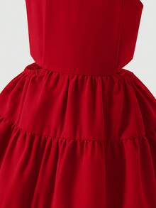 SHEIN 少女镂空刺绣荷叶边连衣裙 夏季假日 - 紅色 - 查看 6