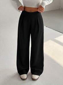 Pantalones anchos de lino beige de comodidad casual para mujer de talla pequeña - Negro - Ver 6