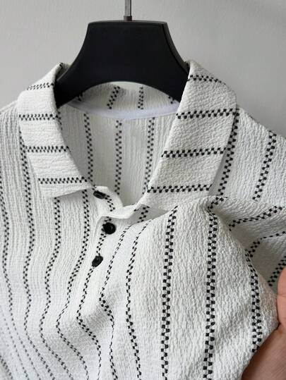 Manfinity CasualCool Áo polo nam tay ngắn kẻ sọc, kiểu dáng thường ngày, thích hợp đi làm.