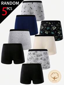 [5 Sets Random]Toddler Boys Cotton Boxer Briefs, Soft All-Season Game Print Underwear, Black Navy Heather Gray - Multicolor - View 2