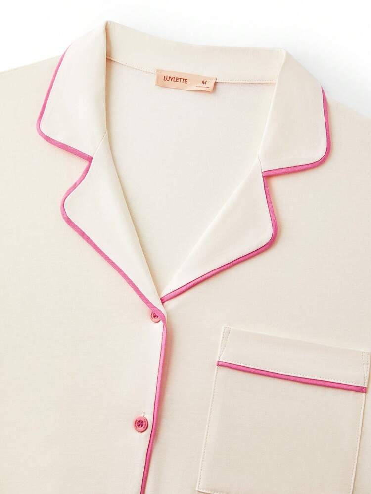 Cotton Button-Up Top & Pants PJ Set
