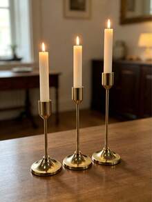 12pcs/6pcs FrenchChampagne Color Candle Holders Set, 6pcs Cone Shaped Candle Holders, Champagne Color Modern Decorative Candle Holders, Suitable For Dining Table, Fireplace, Wedding, Dining, Party, Christmas, Anniversary Decoration (Candles Not Included) - Champagne - View 2