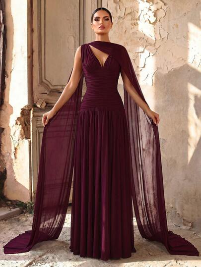 Aureia Summer Style, ElegantElegant Burgundy Color Lustrous Mesh V-Neck Pleated Loose-Fitting A-Line Dress (Detachable Flowing Chiffon Skirt), Suitable For Dates, Solo Parties, Weddings, Formal Events, Bridesmaid Gowns. Wedding Guests, Spring And Summer Seasons, Suitable For Party Occasions. Elegant And Luxurious Black Strapless Deep V-Neck Chest Strapless, Fitted A-Line Flowing Dress, Suitable For Dates, Bride Parties, Weddings, Hundred-Person Formal Evening Gowns (The Feathers On The Cuffs Are Genuine Turkish Feathers) For Guests' Gowns, Applicable To Graduation Ceremonies, Banquets, Parties, Etc. Sexy, Summer, Elegant, Romantic, Patchwork, Detachable Thin Neckband, Ribbons, Fashionable Umbrella-Shaped Flowing Draping Dress, Suitable For Holidays, Vacations, Birthday Parties, Weddings, Formal Evening Gatherings.