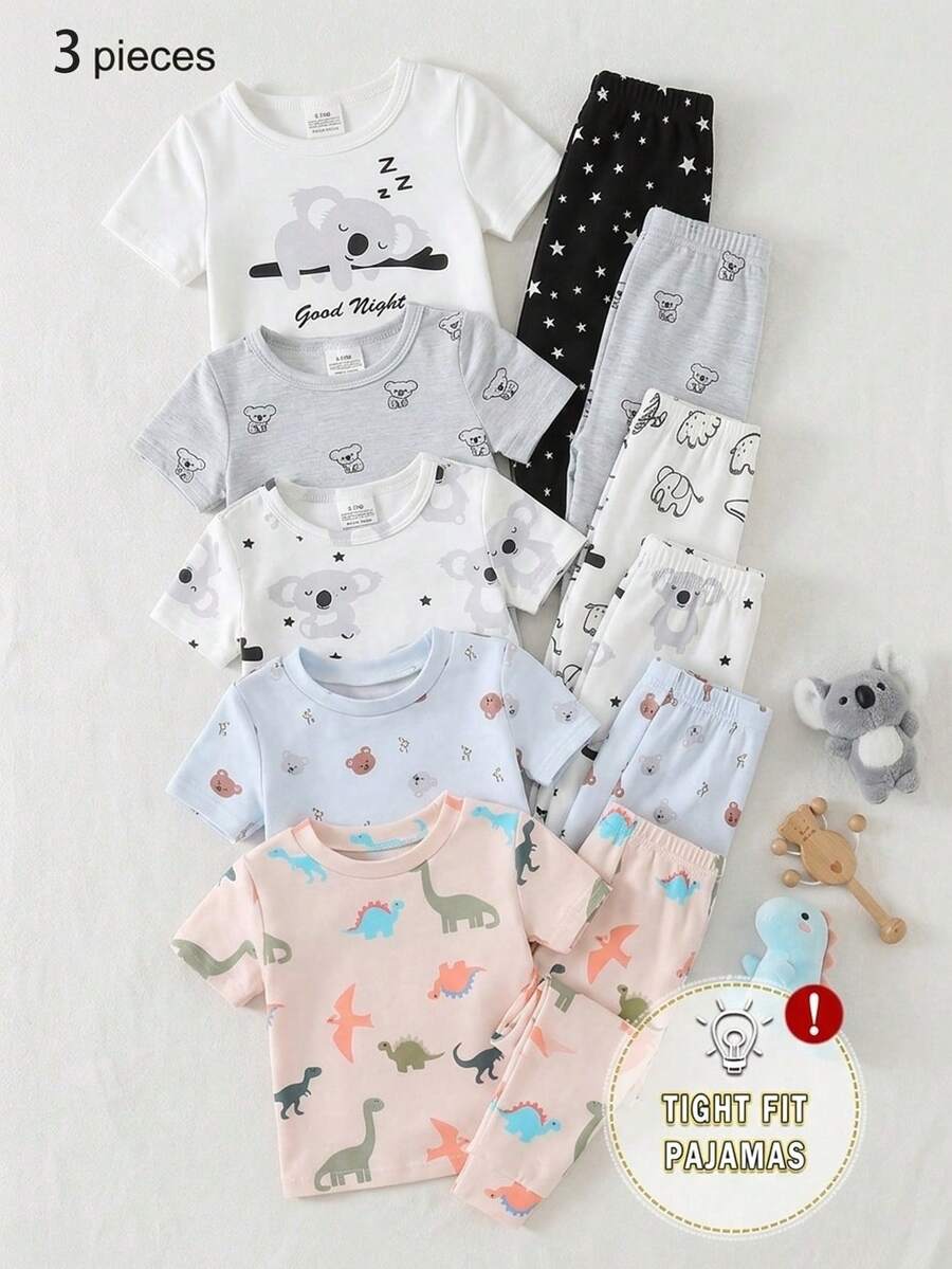 Bộ 6 món cho bé trai sơ sinh, gồm áo liền thân tay ngắn cổ tròn in hình gấu Koala hoạt hình dễ thương và quần short, chất liệu mềm mại, thoải mái. - Đen và trắng - Xem 1