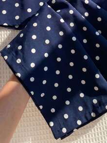 SHEIN 两件套女童雪纺波点吊带背心和长裤套装 - 藏蓝色 - 查看 5