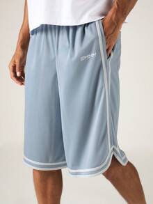 SUMWON Pull-On Baller Shorts With Curved Hem And Contrast Stripe Detailing For Casual Summer Wear - Blue and White - View 6