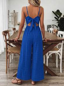 SHEIN Holidaya Bộ jumpsuit không tay cổ chữ V màu xanh dương dành cho nữ, thích hợp cho kỳ nghỉ xuân/hè. - Màu xanh lam - Xem 2