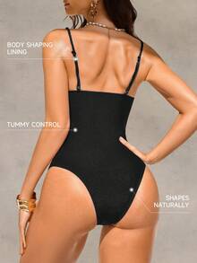 Shapewave Women's Fashionable Versatile Solid Color One-Piece Swimsuit - Black - View 8