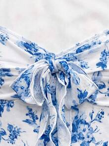 SHEIN Tween Girls' French Elegant Long Sleeve Textured Floral T-Shirt - Baby Blue - View 7