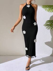 SHEIN 印花紧身连衣裙 - 黑色 - 查看 4