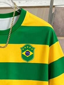 Manfinity Joysei Áo thun nam tối giản phối màu cờ Brazil, thích hợp cho mùa hè, hoạt động ngoài trời, xem World Cup, quà tặng cho chồng/bạn trai. - Màu vàng - Xem 4
