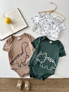 LMoss Kids 3pcs Baby Boy Knitted Solid Color Dinosaur Pattern Round Neck Casual Romper Set - Multicolor - View 6