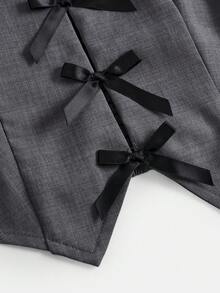 Girlism 少女Y2K风格背心套装，露脐上衣、背心、泡泡裙，两件套，适合夏季休闲外出 - 深灰色 - 查看 6