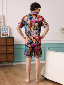 Chillnights Conjunto de pijama de satén con estampado floral y animal para hombres jóvenes - Multicolor - Ver 2