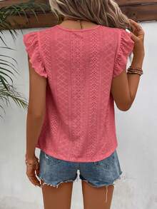 SHEIN Frenchy Women's Vacation Casual Solid Color Flutter Sleeve T-Shirt,Summer Top - Pink - View 2