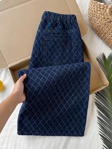 Comfortcana 大码女式带口袋纽扣休闲日常牛仔裤 - 深色水洗藍 - 查看 2