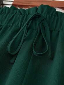 SHEIN Tall CURVE Plus Size Women Solid Color Casual Versatile Daily Wear Pants Fall - Dark Green - View 4