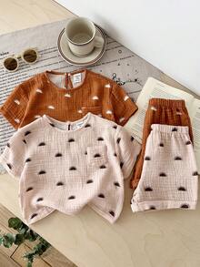 LMoss Kids 2pcs Baby Girl Woven Round Neck Casual T-Shirt And Shorts Set - Multicolor - View 7