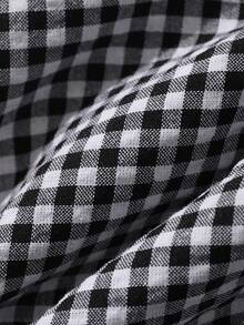 DAZY Women's Casual Plaid Print Bubble Short Sleeve Shirt, Suitable For Daily Wear And Commuting - Black and White - View 3