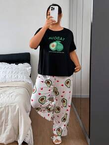 Dream Adore Plus Size Gray Milk Silk Knit Koala Print Short Sleeve Pajama Set - Black - View 6